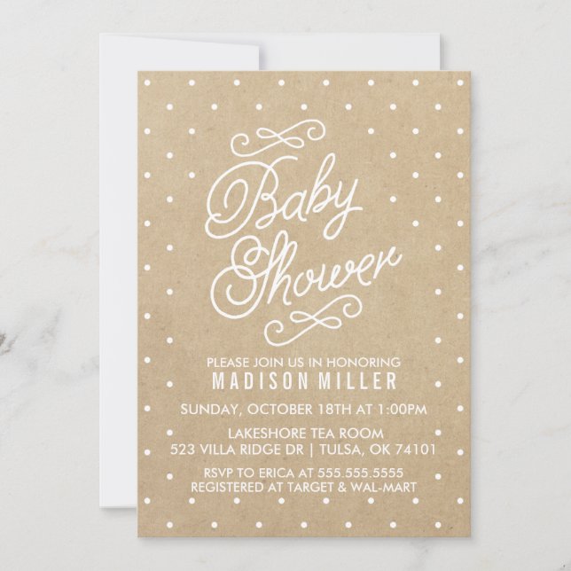 Kraft Paper Polka Dots Baby Shower Invitation (Front)