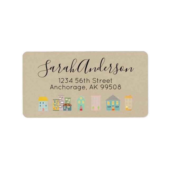 Kraft Paper Real Estate Houses Return Address Label (Front)