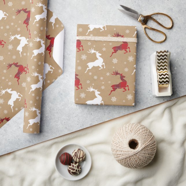 Kraft Paper Reindeer Tartan Red/White ID589 (Crafts)