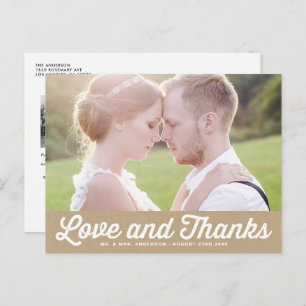 Kraft Paper Retro Script Photo Wedding Thank You Postcard