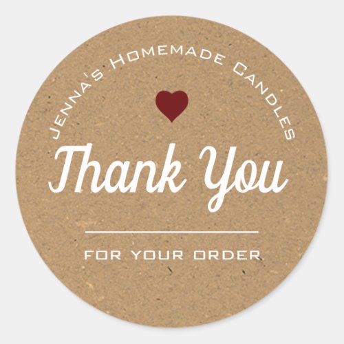 Kraft Paper Rustic Brown Heart Simple Thank You  Classic Round Sticker