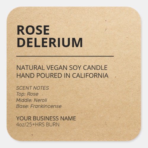 Kraft Paper Scent Notes Candle Product Labels