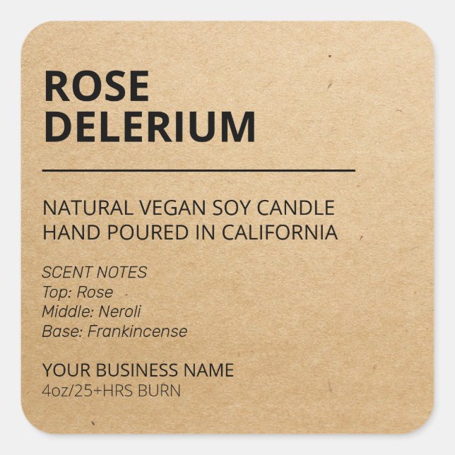 Kraft Paper Scent Notes Candle Product Labels (Front)