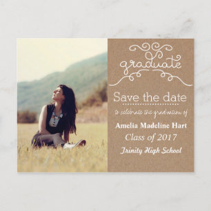 Kraft Paper Script Graduate Save The Date Photo Announcement Postcard