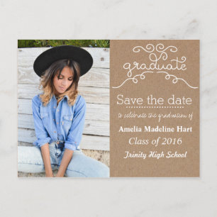 Kraft Paper Script Graduate Save The Date Photo Announcement Postcard