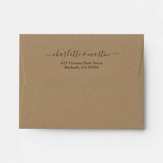 Kraft Paper Script Return Address Wedding 5x7 Envelope (Back (Top Flap))