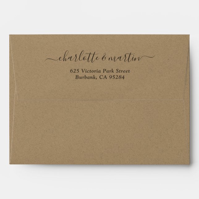 Kraft Paper Script Return Address Wedding 5x7 Envelope (Back (Top Flap))