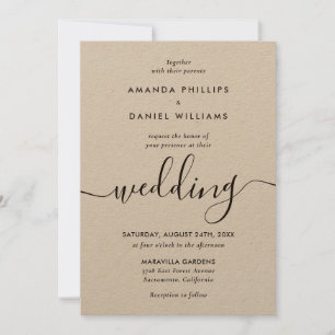 Kraft Paper Script Wedding Invitation