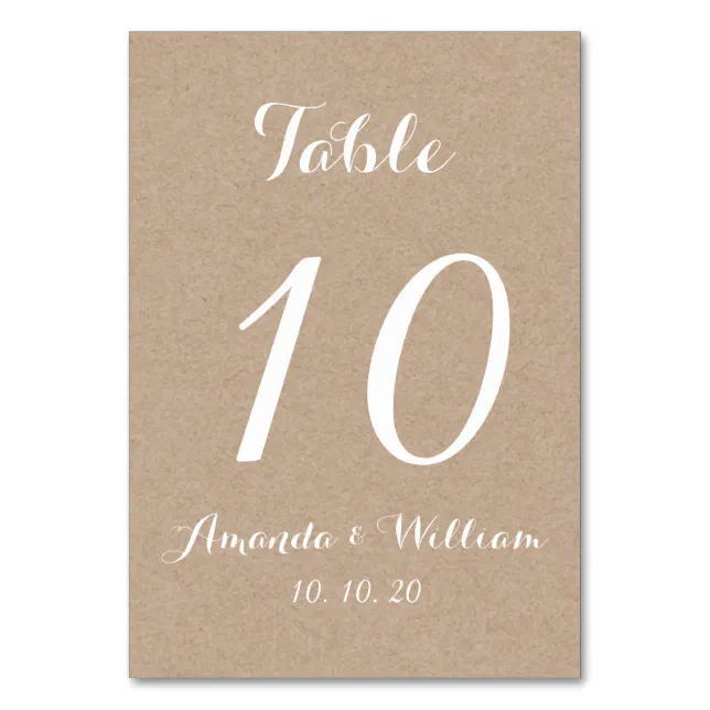 Kraft Paper Script Wedding Table Number Card Zazzle