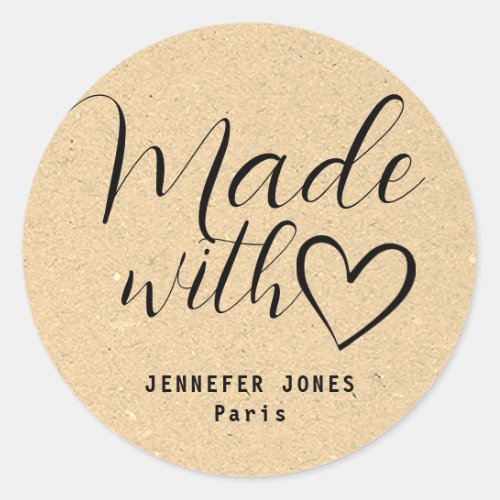 Kraft Paper Simple Minimalist Made With Love Heart Classic Round Sticker