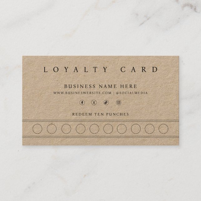 Kraft Paper Simple Minimalist Punch Style Loyalty Card (Front)