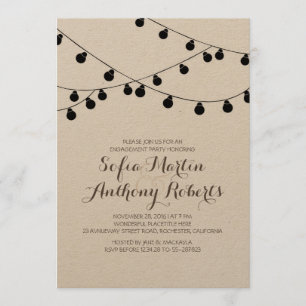 kraft paper string lights modern engagement party invitation