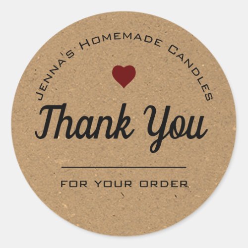 Kraft Paper Style Brown Heart Simple Thank You  Classic Round Sticker