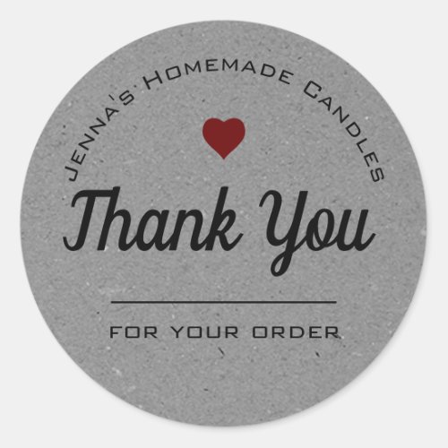 Kraft Paper Style Gray Heart Simple Thank You  Classic Round Sticker