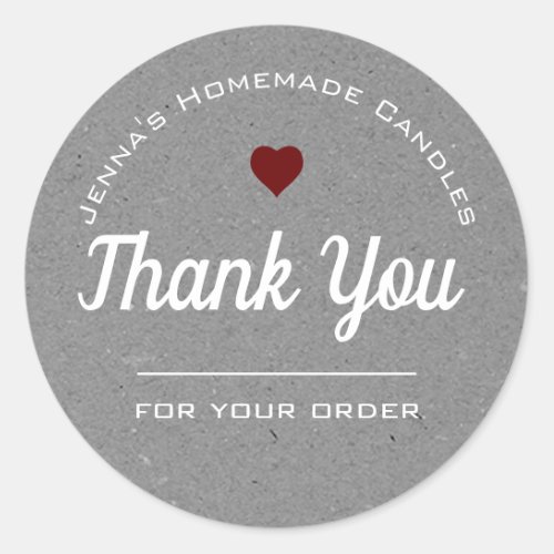 Kraft Paper Style Grey Heart Simple Thank You  Classic Round Sticker