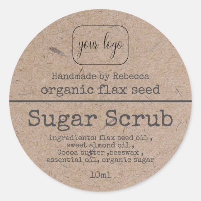 Kraft Paper Sugar Scrub Add Your Logo Classic Round Sticker (Front)