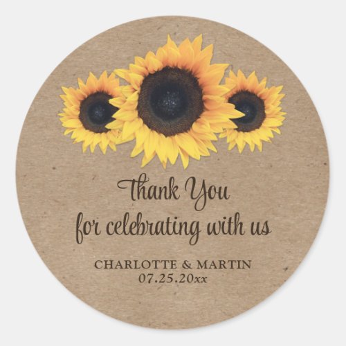 Kraft Paper Sunflower Wedding Thank You Stickers