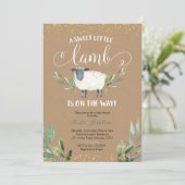 Kraft Paper Sweet Little Lamb Greenery Baby Shower Invitation (Standing Front)