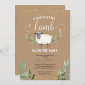 Kraft Paper Sweet Little Lamb Greenery Baby Shower Invitation (Front/Back)