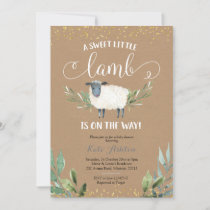 Kraft Paper Sweet Little Lamb Greenery Baby Shower Invitation