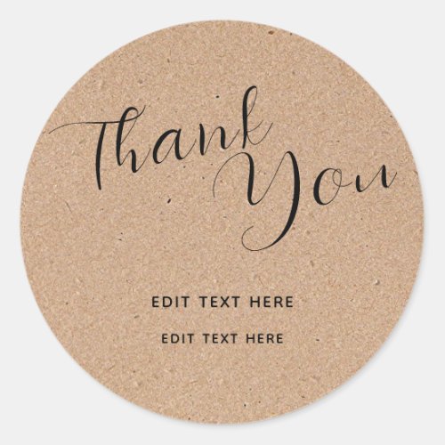 Kraft Paper Thank You Classic Round Sticker