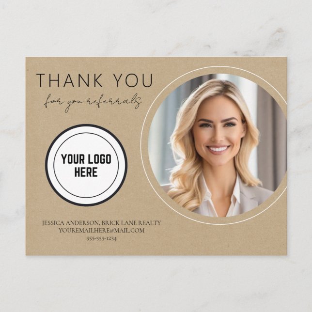 Kraft Paper Thank You Referral Real Estate  Postcard (Front)