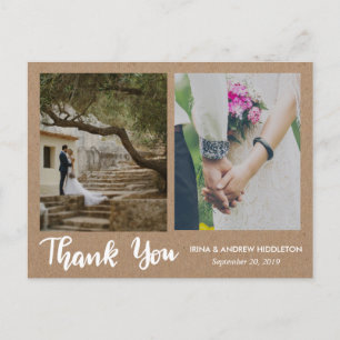 Kraft Paper Thank You Script Two Wedding Photos Postcard