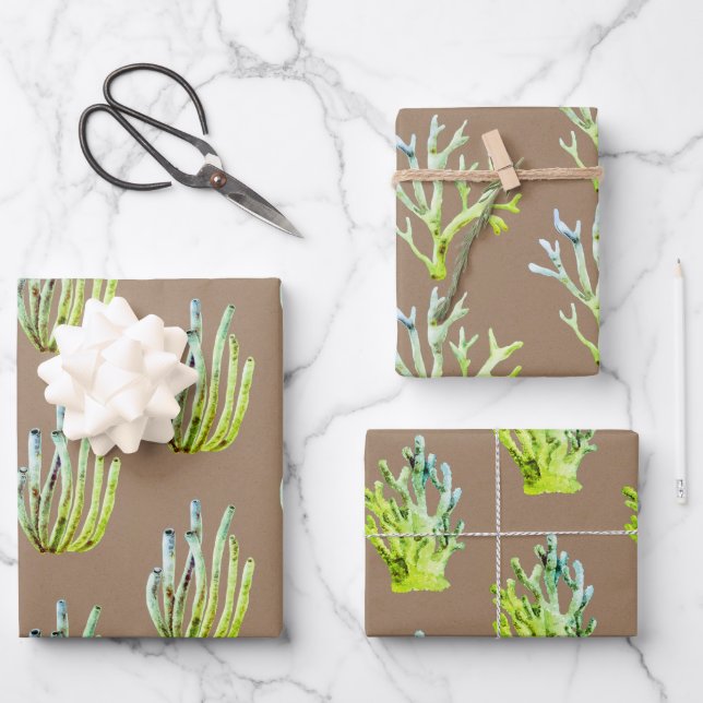 Kraft Paper Watercolor Green Coral Reef (Front)