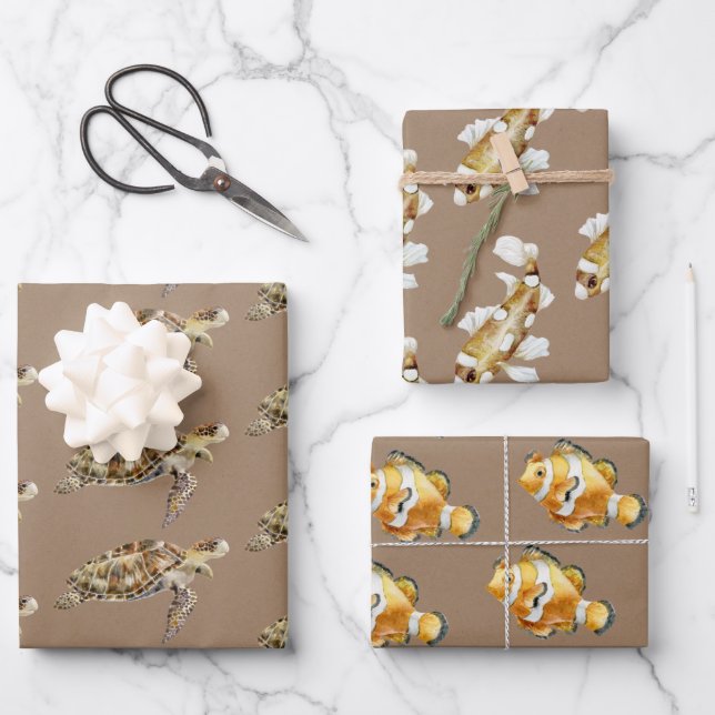 Kraft Paper Watercolor Sea Turtle & Fish (Front)