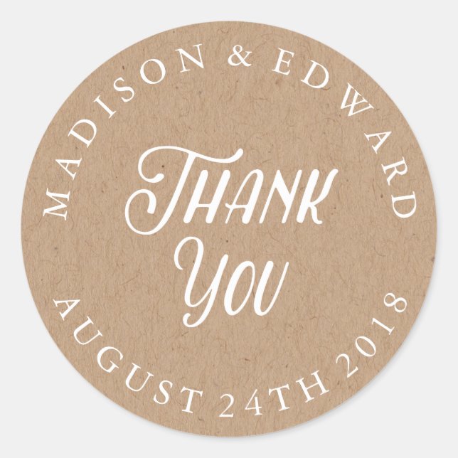 Kraft Paper wedding favor sticker Thank You (Front)