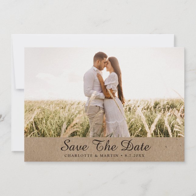 Kraft Paper Wedding Photo Save The Date Cards (Front)