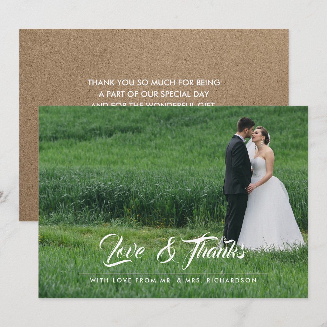 Kraft Paper Wedding Thank You Photo Card Zazzle