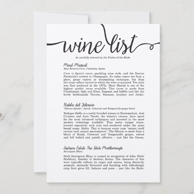 Kraft Paper Wine List Invitation (Front)