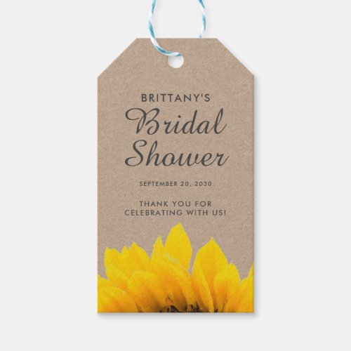 Kraft Paper Yellow Sunflower Bridal Shower Gift Tags