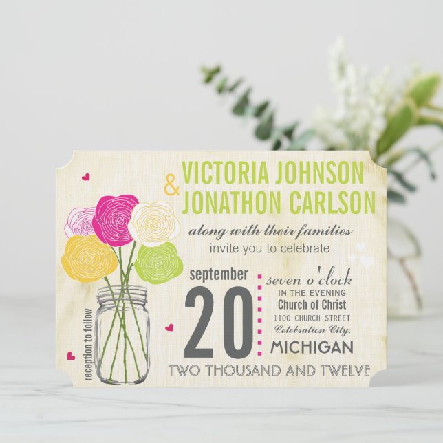 Kraft Photo Ranunculus Rose Modern Typography Invitation (Standing Front)