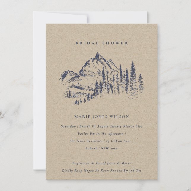 Kraft Pine Mountain Sketch Bridal Shower Invite (Front)