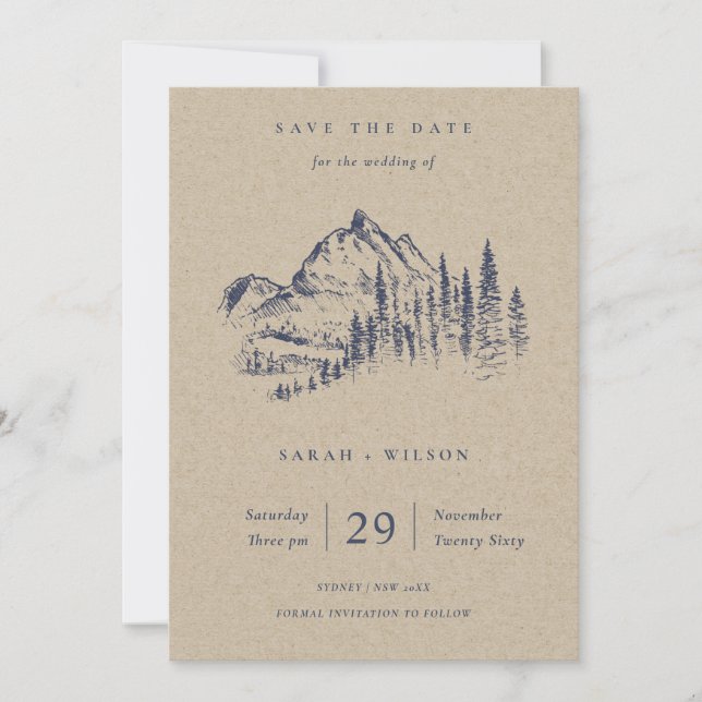 Kraft Pine Mountain Sketch Save The Date Card (Front)