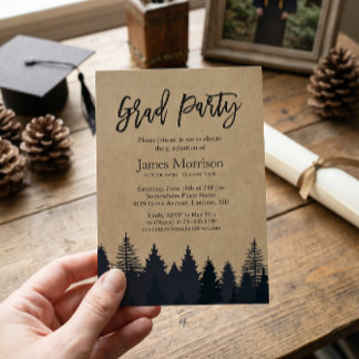 Kraft Pine Tree Forest Graduate Graduation Party Invitation