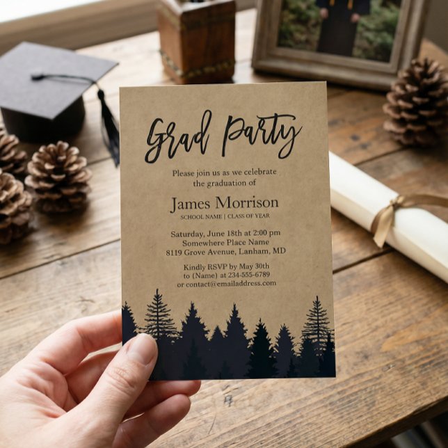 Kraft Pine Tree Forest Graduate Graduation Party Invitation (Creator Uploaded)