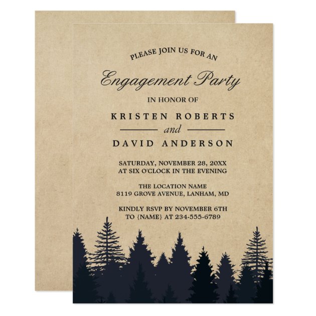 Kraft Pine Tree Forest Wedding Engagement Party Invitation