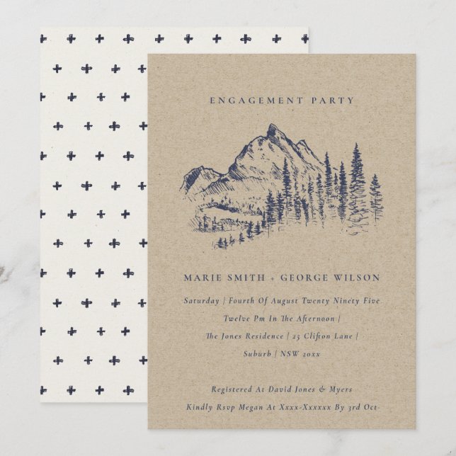 Kraft Pine Woods Mountain Sketch Engagement Invite (Front/Back)