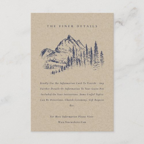 Kraft Pine Woods Mountain Sketch Wedding Details Enclosure Card