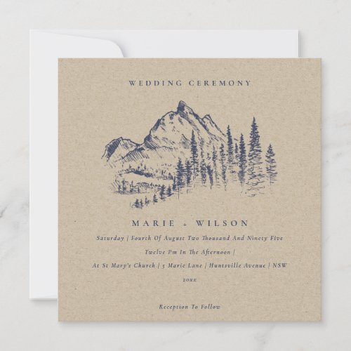 Kraft Pine Woods Mountain Sketch Wedding Invite