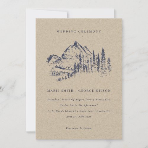 Kraft Pine Woods Mountain Sketch Wedding Invite