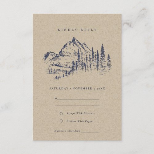 Kraft Pine Woods Mountain Sketch Wedding RSVP Enclosure Card
