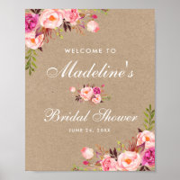 Kraft Pink Blush Floral Bridal Shower Welcome