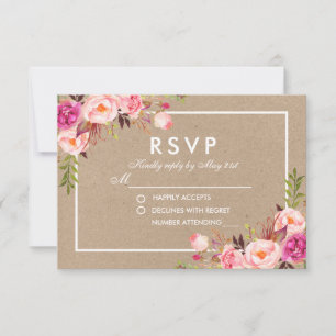 Kraft Pink Blush Watercolor Floral RSVP Wedding