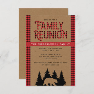 Kraft Plaid Bear Rustic Family Reunion Invitation