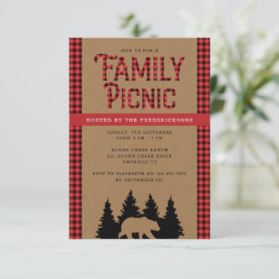 Kraft Plaid Rustic Family Picnic Invitation
