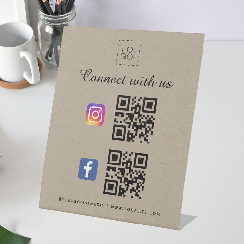 Kraft Qr Code Square Logo Facebook Instagram Pedestal Sign